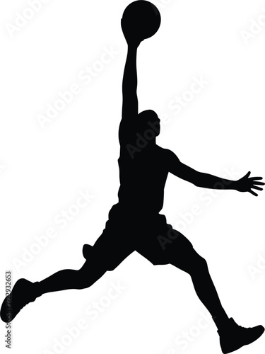 Silhouette Of Basketball Player Dunking On White Background jump