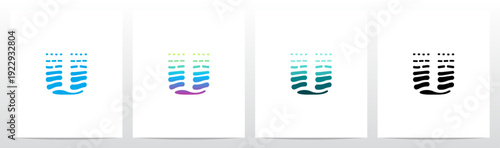 Waves Current Ripple Water Tidal Stream Curves Lines Letter Initial Logo Design U