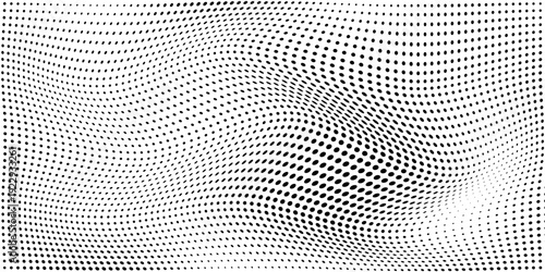 Abstract black dotted halftone circle wave effect on white background