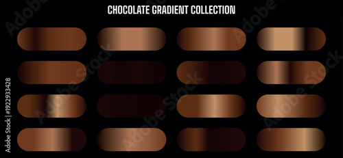 Vector chocolate gradient collection with various brown color swatches, dark to light cocoa tones for UI, web, graphic design