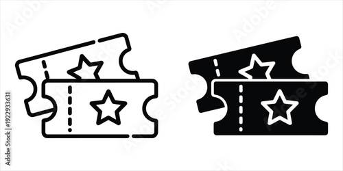 Two Star Tickets Outline and Solid Fill Icons cinema movie