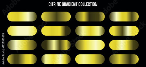 Citrine yellow gradient collection vector swatches, metallic gold color palette for UI, web, app, graphic design, branding, background