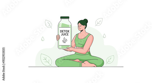 Woman in Yoga Pose Holding Detox Juice Bottle, Healthy Lifestyle