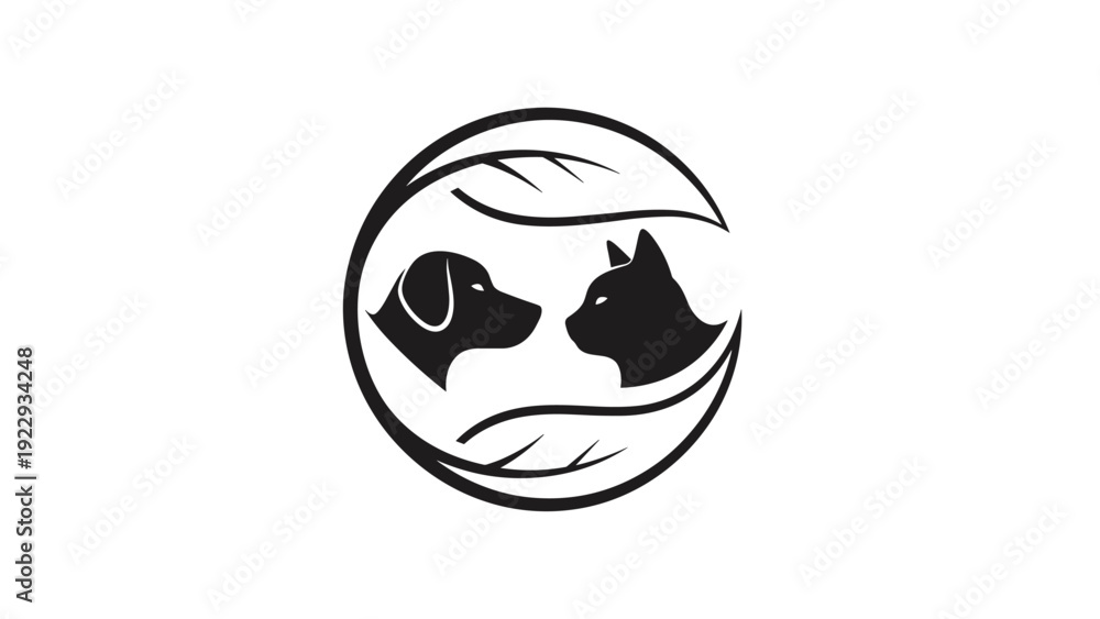 Fototapeta premium Pet Care Logo with Dog and Cat Silhouette