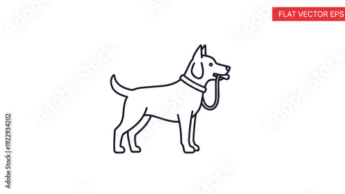 Loyal Dog Holding Leash in Mouth Ready for a Walk Line Icon