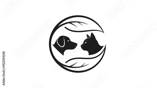 Pet Care Logo with Dog and Cat Silhouette