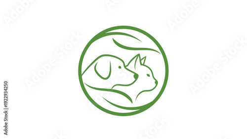 Veterinary Clinic Logo Dog and Cat Silhouette in Green Circle