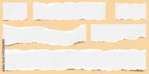 set of torn paper banners. Blank tape or paper torn rip edge strip piece. Vector illustration.