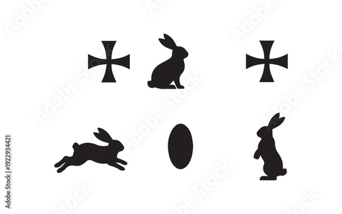 Abstract rabbit silhouettes and symbols vector illustration arranged in grid pattern for puzzle game design and educational concepts
