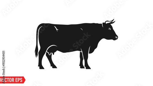 Black Cow Silhouette Vector Icon on White Background