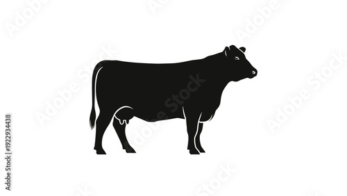 Black Cow Silhouette Side Profile on White Background