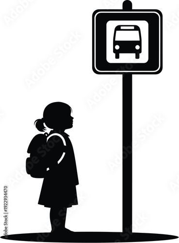 Little Girl Waiting for School Bus at Stop Icon
