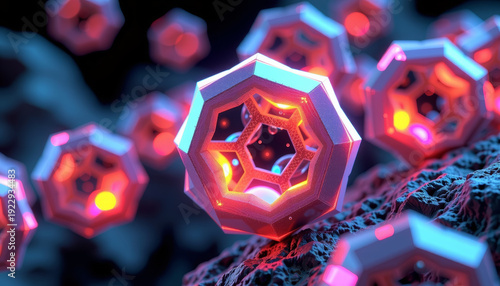 Microscopic view of rare earth elements in dynamic science experiment digital art abstract environment futuristic concept