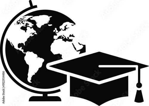 Global Education Success: World Map & Graduation Cap Icon