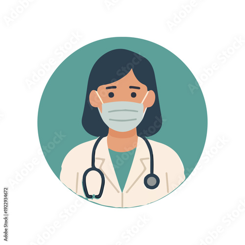 Female Doctor with Mask and Stethoscope Illustration – Healthcare Professional Icon for Medical Apps, Websites & Branding