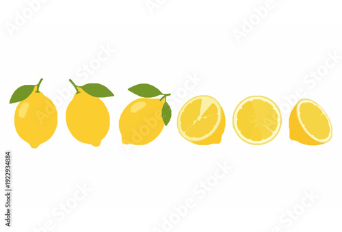 Set of Yellow Lemons and Slices Vector Isolated on White Background