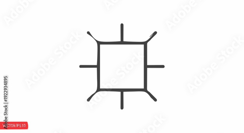 Abstract hand-drawn square symbol with radiating lines, a versatile geometric icon for modern graphic design and conceptual representations, ideal for various digital projects