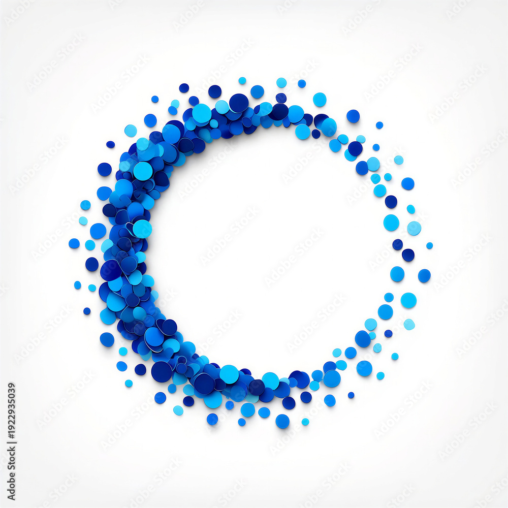 Obraz premium Blue confetti circle made of shiny round disks in various sizes