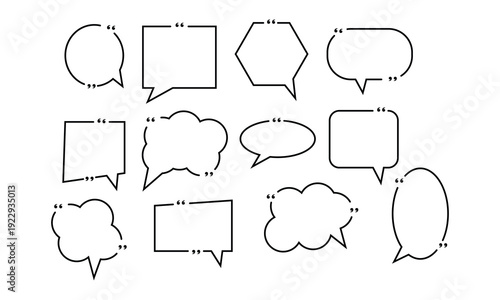 Quote box frame icon set editable symbol collection. Set of quotation mark frames outline vector illustration website graphic design. Speech bubble black chat sign symbol vector icons design.