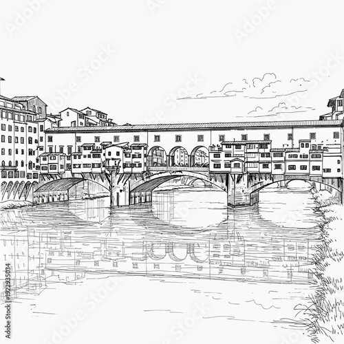 Ponte Vecchio bridge in Florence, Italy, historic landmark, medieval architecture, river Arno.