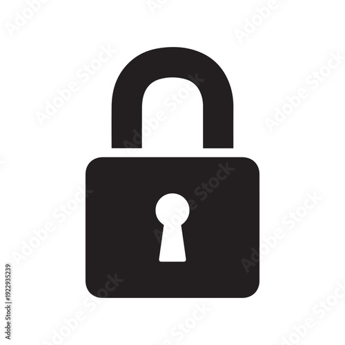 Black single locked icon, simple safe blocked chain keeper flat design vector pictogram vector for app ads logotype web website button ui ux interface elements isolated on white background