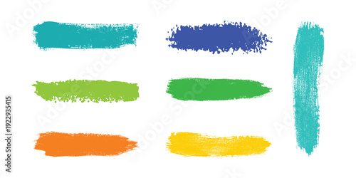 Collection of colorful paint brush strokes and scribbles isolated on white background