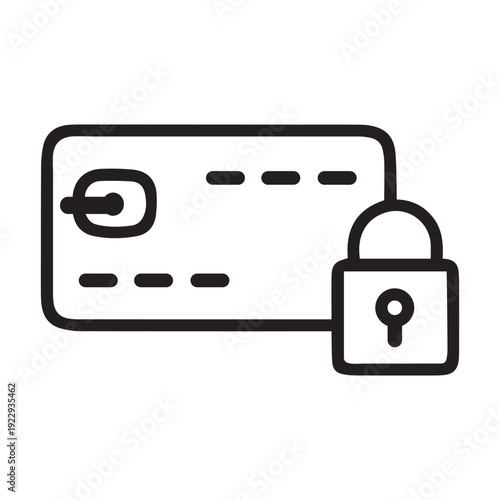 Credit card with lock vector icon in black outline style
