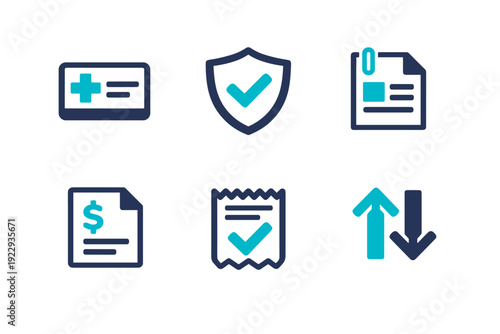 Insurance payment statement submission clean billing vector checkmark icon labels coverage set