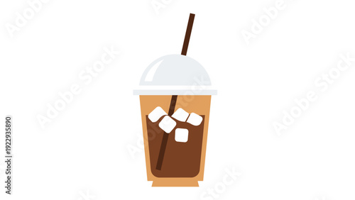 Refreshing Iced Coffee Drink in a Clear Plastic Cup with Straw