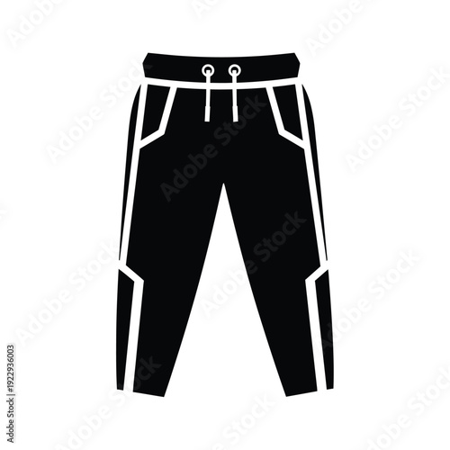 Vector illustration icon black athletic pants with white accents and drawstring waistband