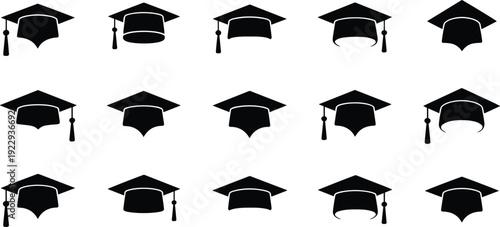 Collection of Black Graduation Mortarboard Caps with Tassels graduation cap academic cap