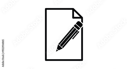 Simple black and white icon of a document with a writing utensil
