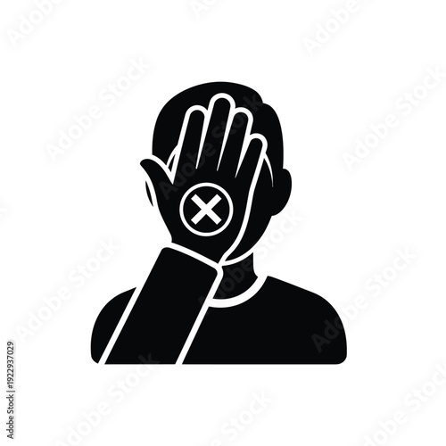 Vector illustration icon person showing hand with rejection symbol on palm
