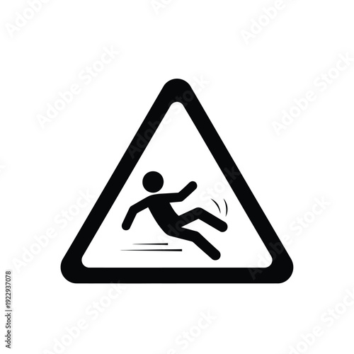 Vector illustration icon warning sign with slipping person icon on, caution symbol for hazard or danger