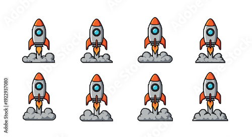 Repeating cartoon rocket pattern with cute colorful style