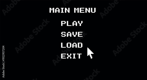 Retro pixel art gaming menu interface with mouse cursor