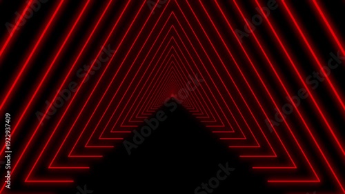 Abstract red neon glowing geometric triangle tunnel background futuristic VJ loop