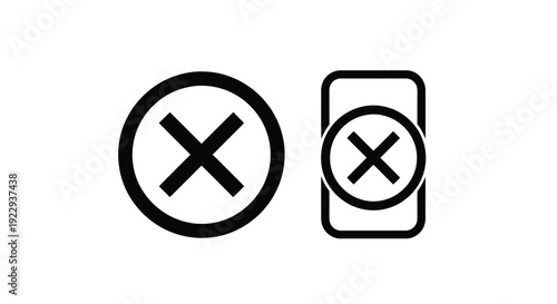 Two black icons a circle with an x and a rectangle with an x