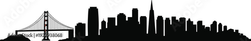 San Francisco City Skyline Silhouette with Golden Gate Bridge and Hills vector illustration
