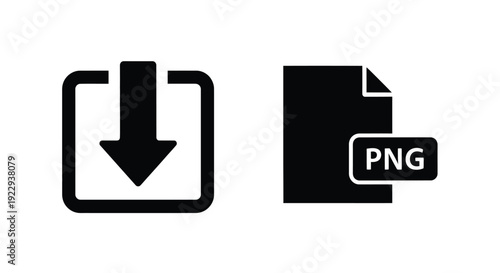 Download icon and png file illustration in black and white