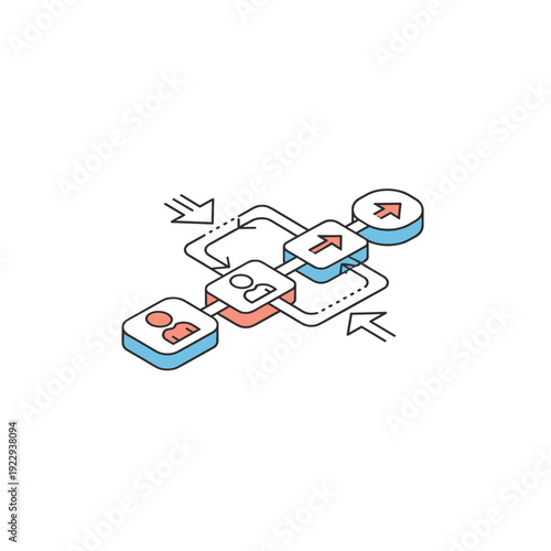 Workflow Process Management And Team Progression Isometric Line Icon