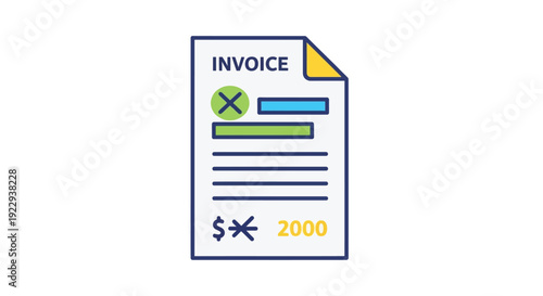 Invoice document with a red x mark and dollar amount displayed