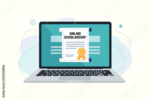 Laptop displaying an online scholarship certificate with a gold seal