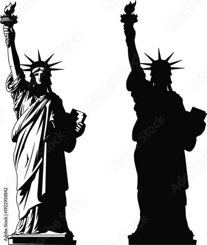 Statue of Liberty Silhouette and Outline vector