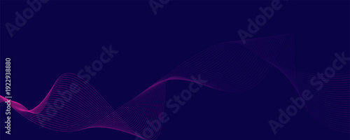Abstract glowing wave lines on dark blue background. Dynamic wave pattern. Modern flowing wavy lines. Futuristic technology concept. Suit for banner, poster, cover, brochure, flyer, website