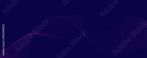 Abstract glowing wave lines on dark blue background. Dynamic wave pattern. Modern flowing wavy lines. Futuristic technology concept. Suit for banner, poster, cover, brochure, flyer, website