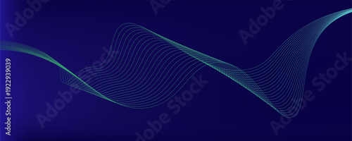 Abstract glowing wave lines on dark blue background. Dynamic wave pattern. Modern flowing wavy lines. Futuristic technology concept. Suit for banner, poster, cover, brochure, flyer, website