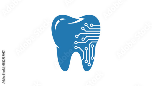 Digital Dentistry Technology Logo with Circuit Board Tooth Icon