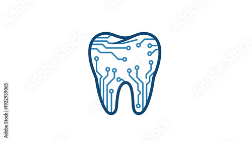 Digital Dentistry Technology Icon - Tooth with Integrated Circuit Board Pattern