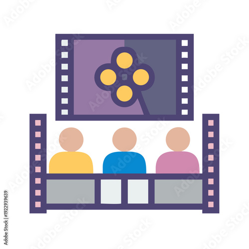 Movie Review Panel Vector Illustration With Film Reel and Diverse Audience